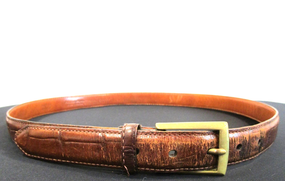 VTG Martin Dingman Brown Alligator Grain Calfskin Leather Belt Men 34